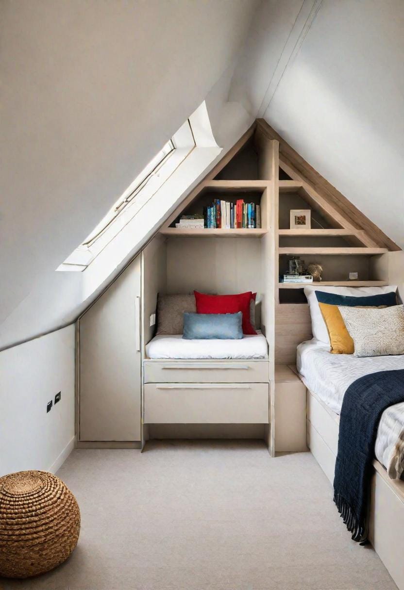 15 Genius Small roof tree bedroom ideas to maximize the room 8 2. Built-in wardrobe with sliding doors: Save space with a streamlined built-in wardrobe with sliding doors-2