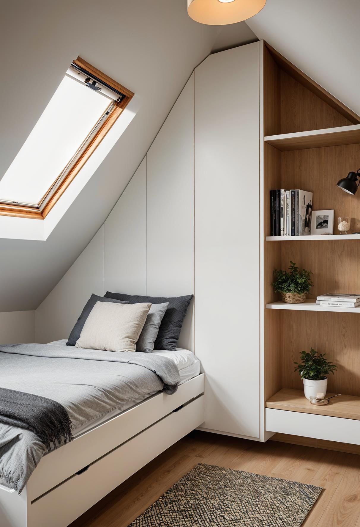 15 Genius Small attic bedroom ideas to maximize the room 7 2. Built-in wardrobe with sliding doors: Save space with a streamlined built-in wardrobe with sliding doors-1