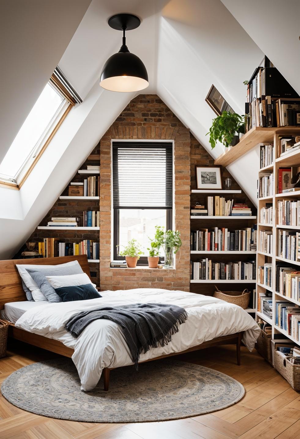 15 Genius Small attic bedroom ideas to maximize the room 16 5. Hidden wardrobe behind a bookshelf: Integrate a wardrobe behind a sliding or rotating bookshelf for a secret storage solution-1