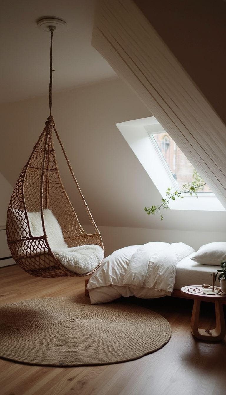15 Genius Small attic bedroom ideas to maximize the room 27 9. Hanging chair zen zone: install a hanging chair for a cozy retreat