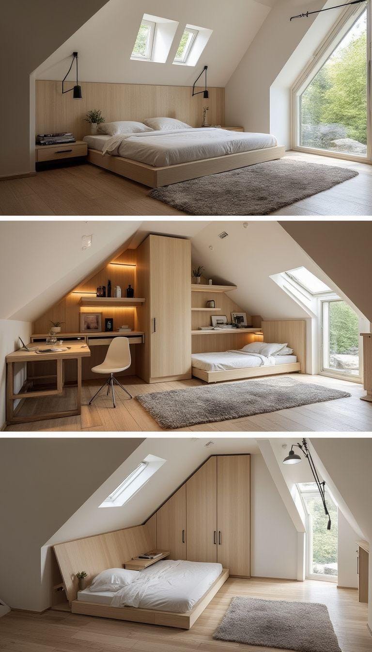 15 Genius Small roof tree bedroom ideas to maximize the room 25 8. Murphy bed with a convertible table: a folding bed that turns into a storage into a dining or work area