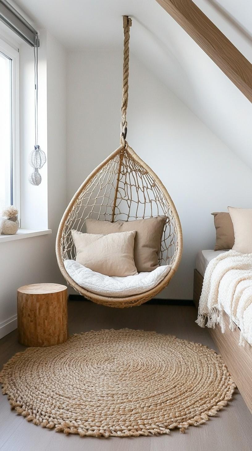 15 Genius Small roof tree bedroom ideas to maximize the room 28 9. Hanging chair zen zone: install a hanging chair for a cozy retreat