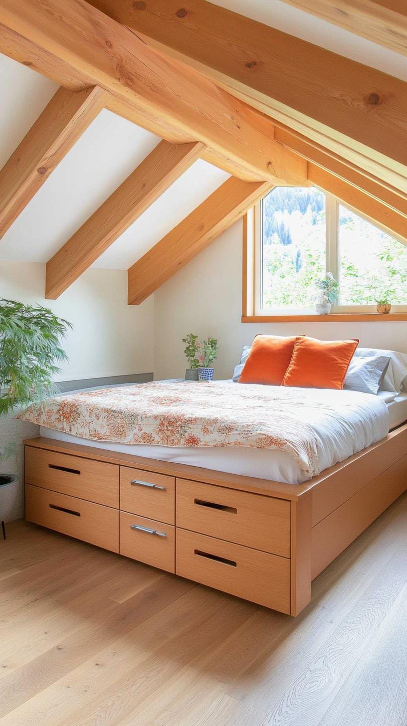 15 Genius Small attic bedroom ideas to maximize the room 31 10. Platform bed with sub-bearing drawer: Use the room under the bed to store clothes and personal objects-2