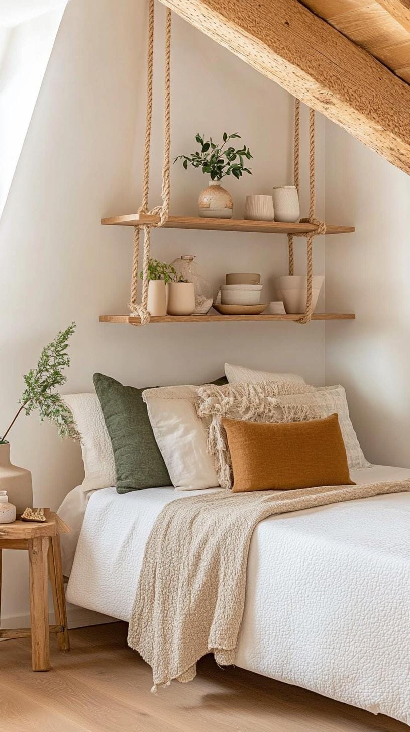 15 Genius Small roof tree bedroom ideas to maximize the room 45 15. Decorative attachment shelves: Add flair with artistic shelves hanging on the ceiling, suitable for Light Decor article-2