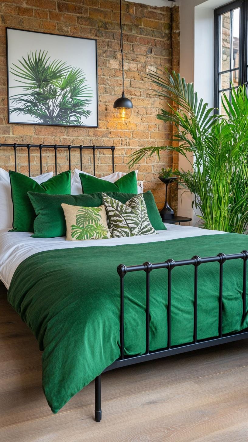 20 elegant black and green bedroom ideas that you have to see 5 1. Urban jungle retreat: combine lush green plants with black metal bed frame for an industrial-chic mood-2