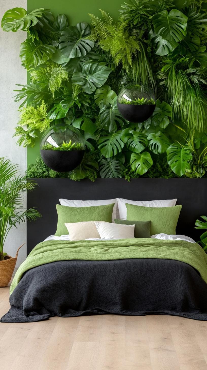20 elegant black and green bedroom ideas that you have to see 25 8. Botanical burst: Design a room with black terrariums filled with green set against jungle-inspired murals