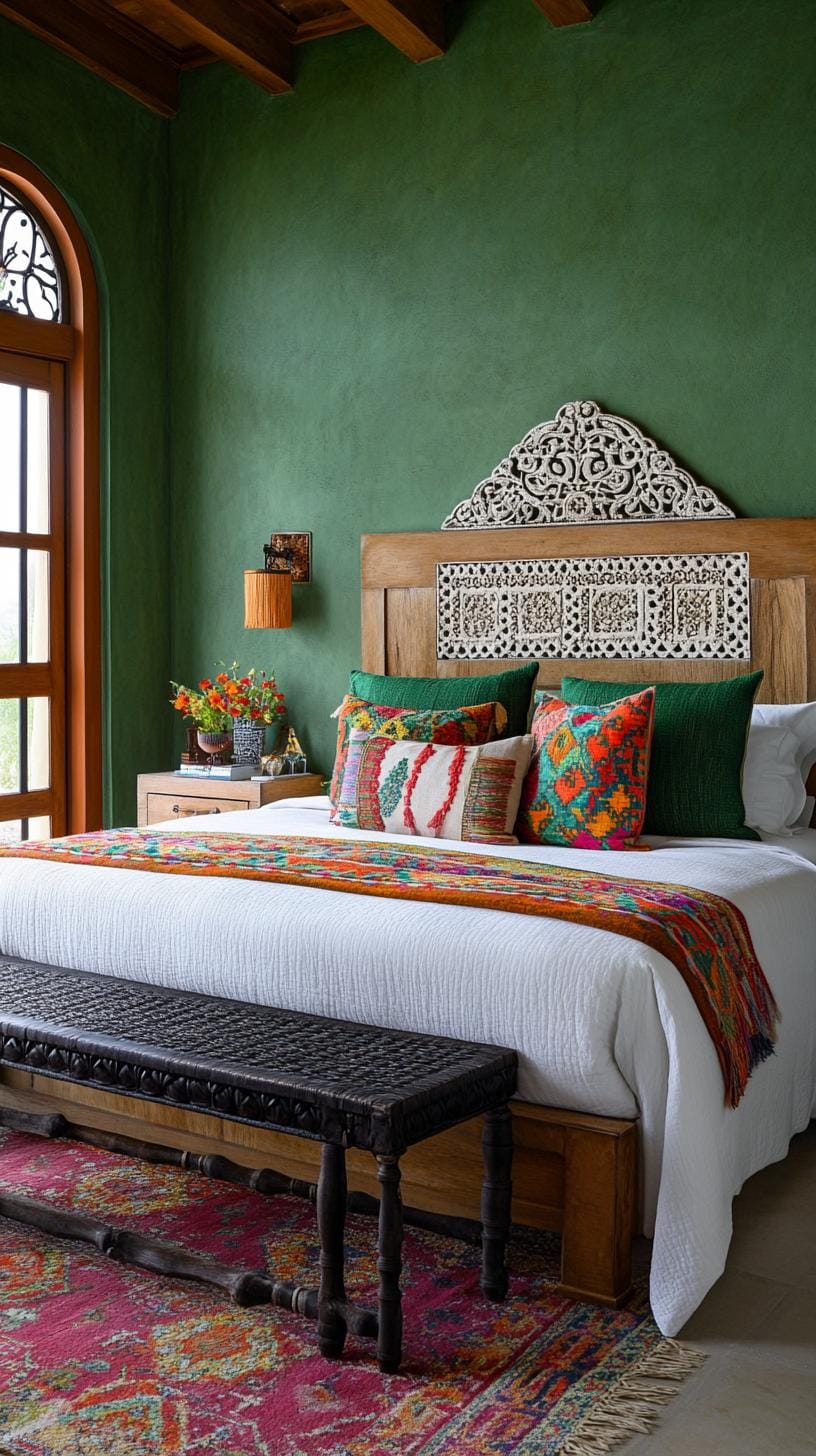 20 moody green bedroom ideas for a cozy retreat 52 16. Moroccan mysticism: Use dark, rich greens with complicated patterns and textures for an exotic, mystical feeling 2