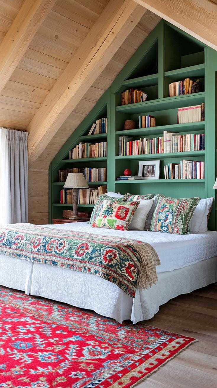 20 moody green bedroom ideas for a cozy retreat 58 18. Timeless library: Integrate Forest Green bookshelf shelves and decorative elements for a scientific atmospheric 1