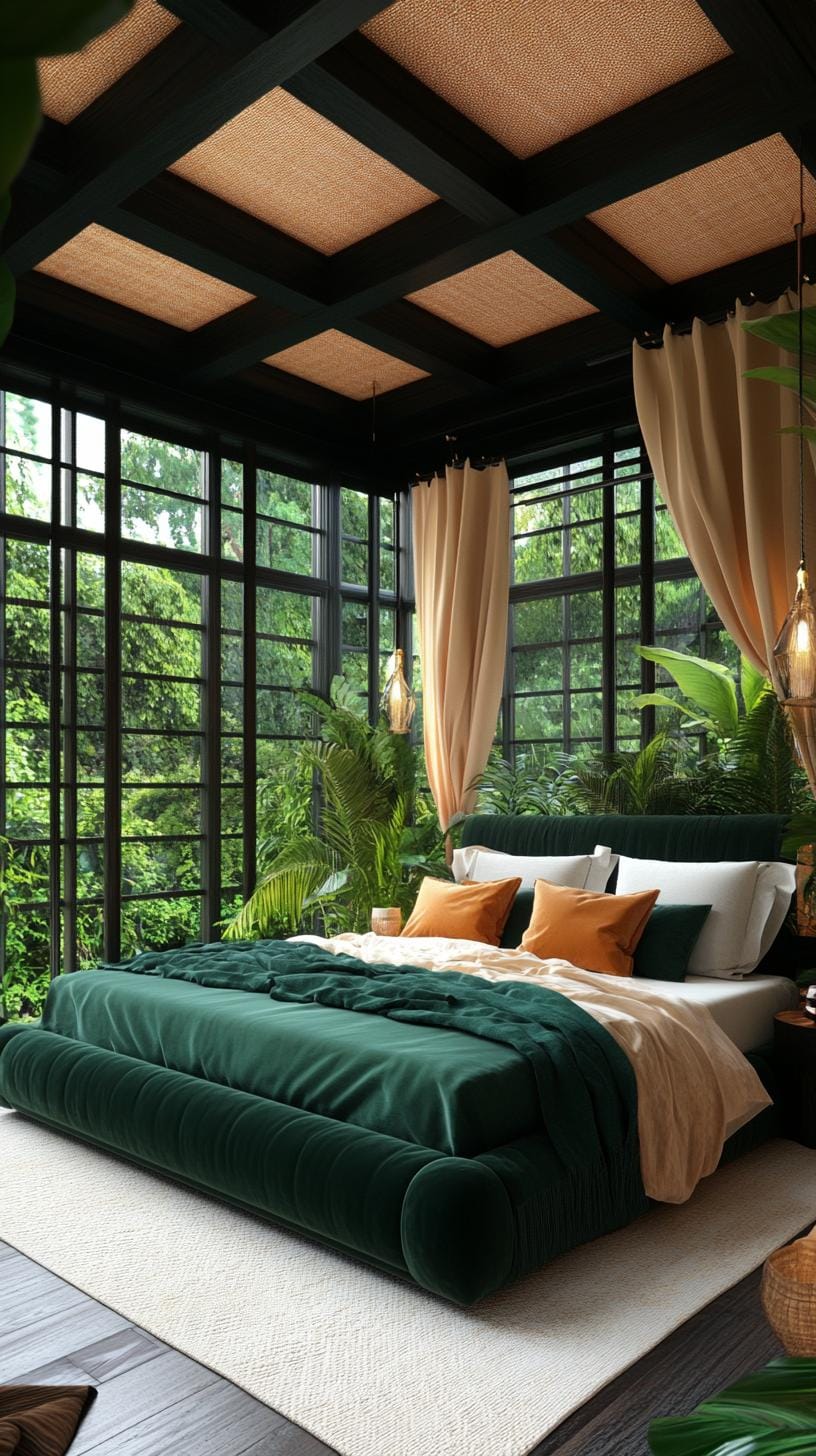 20 moody green bedroom ideas for a cozy retreat 64 20. Rainforest Retreat: Use lush green textiles with raindrop decor and custom roof for a real rainforest vibe-1