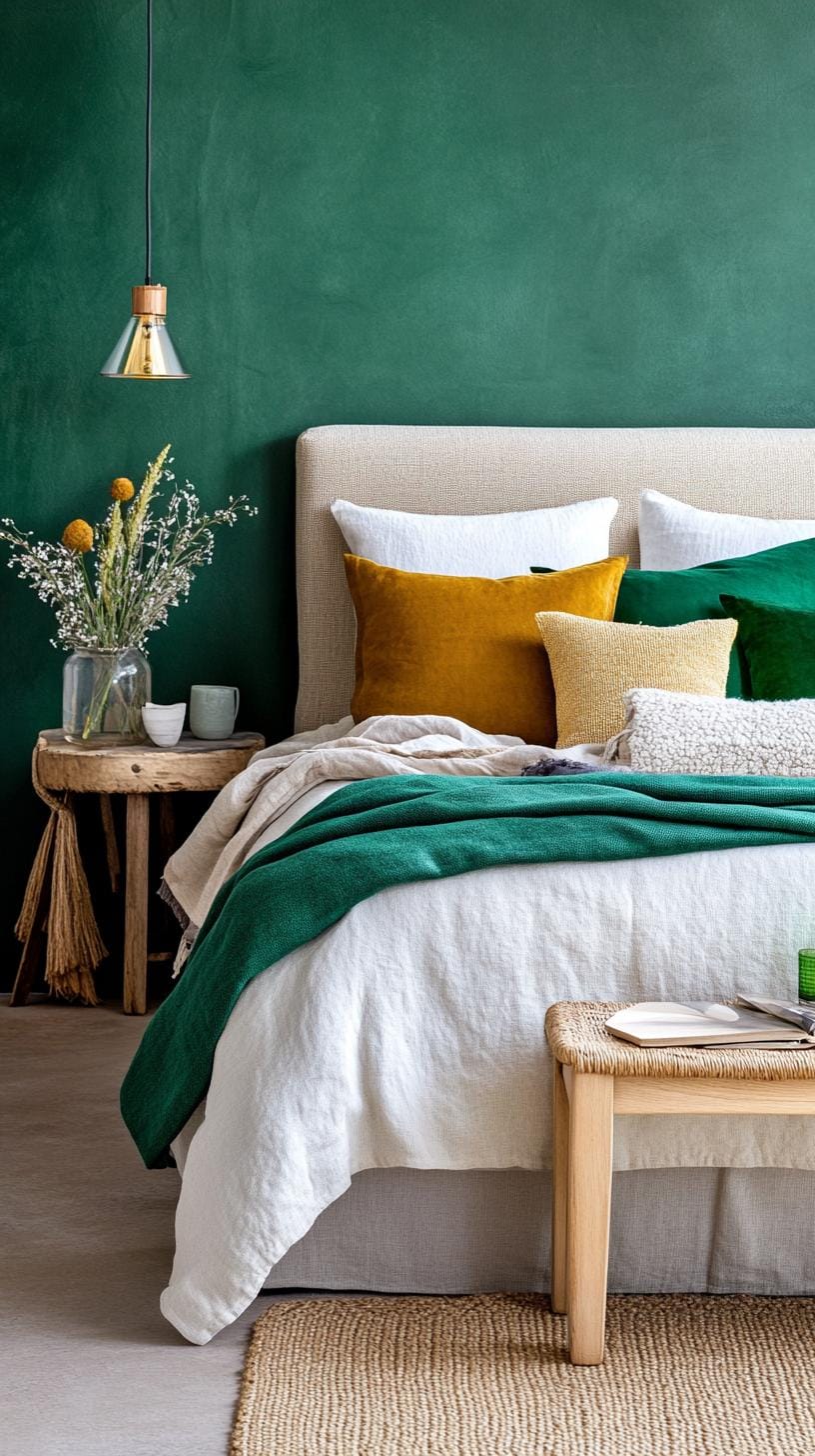 20 moody green bedroom ideas for a cozy retreat 62 19. Structured colors: different textures made of green fabric such as linen, wool and velvet for a tactile experience-2
