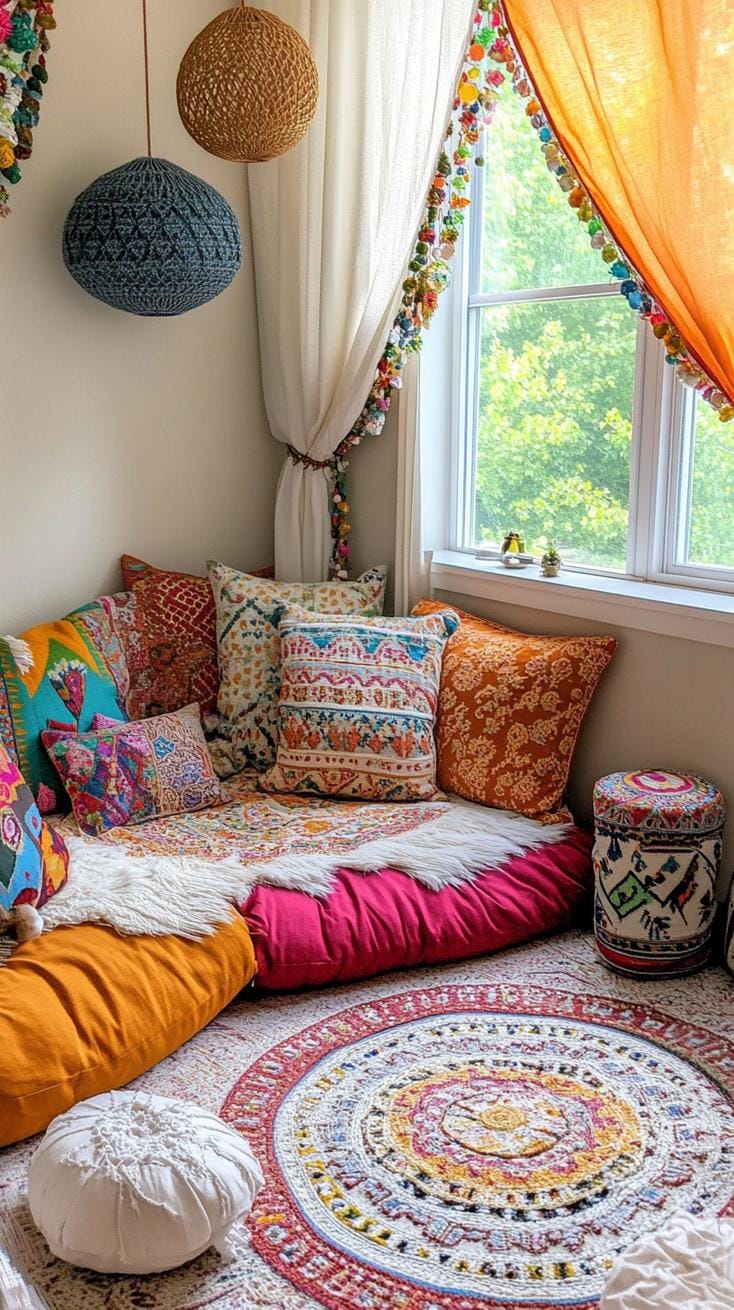 20 beautiful Boho bedroom for teenagers: ideas for 2025 17 5. Boden pillow corner: arrange