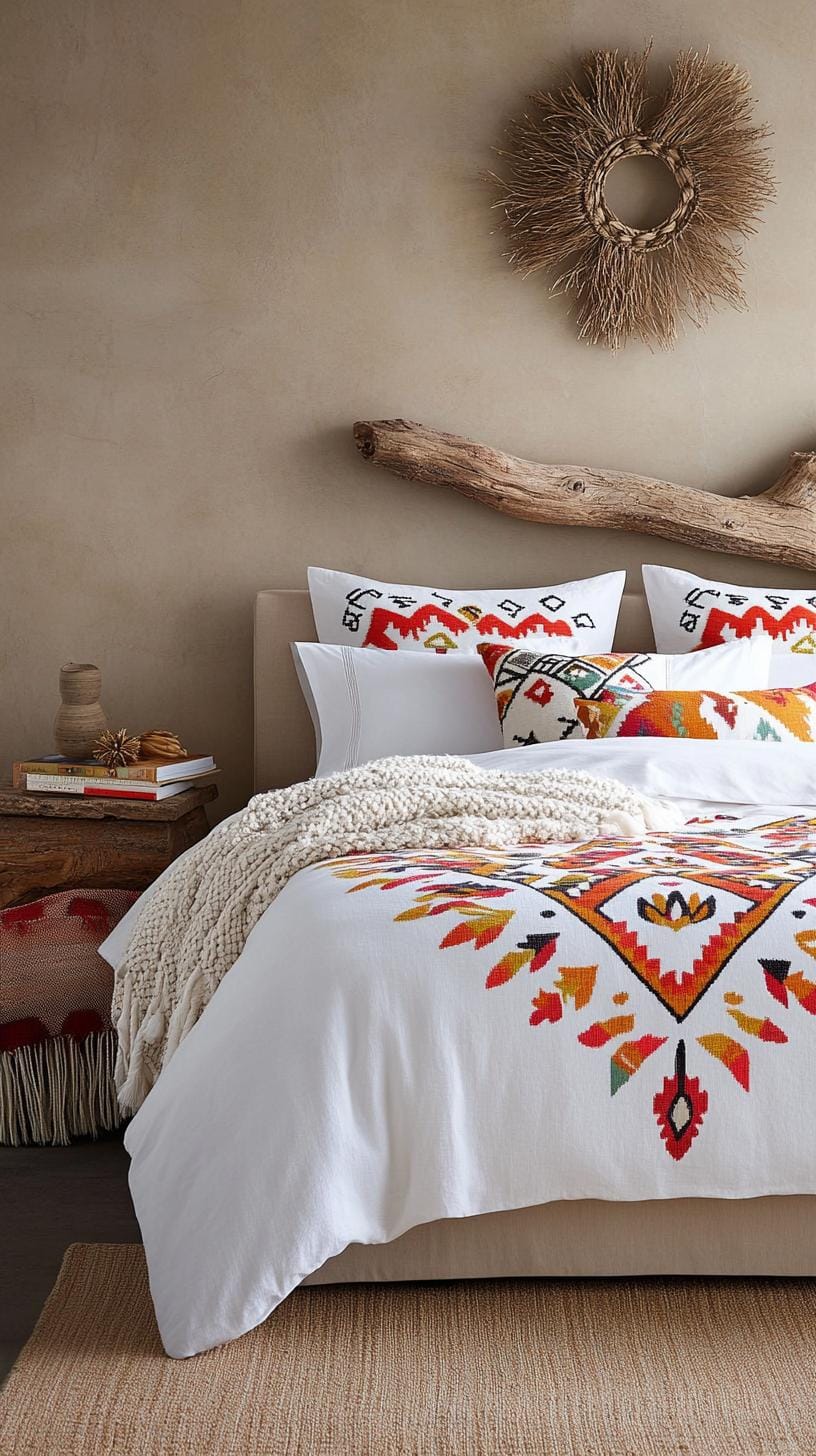 20 beautiful Boho bedroom for teenagers: ideas for 2025 31 10. Mix-and-Match bed linen: Layer Ethyle printing bed cover with knitted throws for an effortless look-1