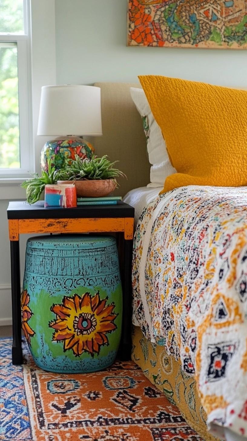 20 beautiful Boho bedroom for teenagers: ideas for 2025 51 16. Artistic bedside tables: set up non-matching local or diy-frozen bedside tables for artistic individuality-3