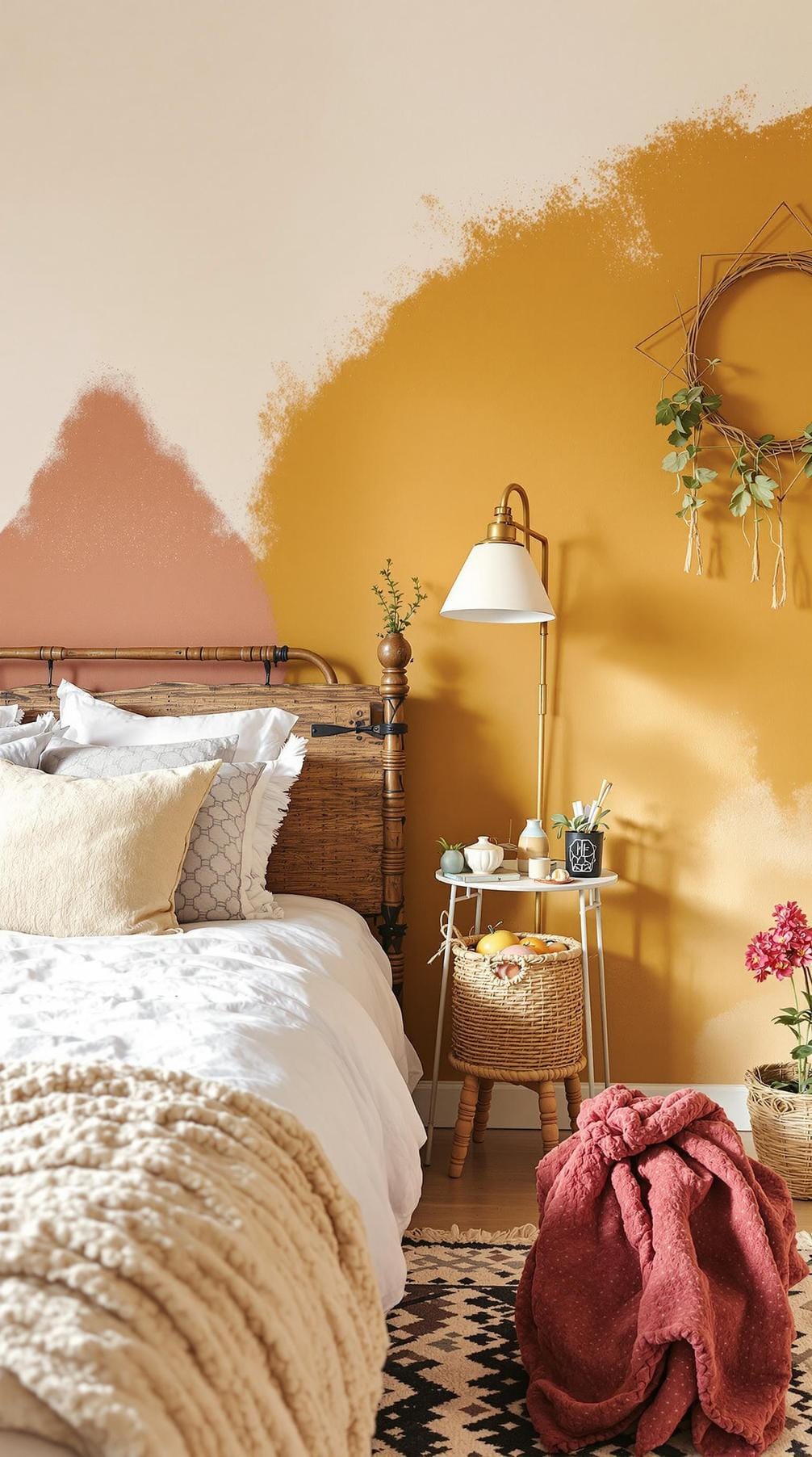 20 beautiful Boho bedroom for teenagers: ideas for 2025 46 15. Lacquered accent wall: Add liveliness with a painted wall in sunny colors such as sienna or mustard to neutral tones 2