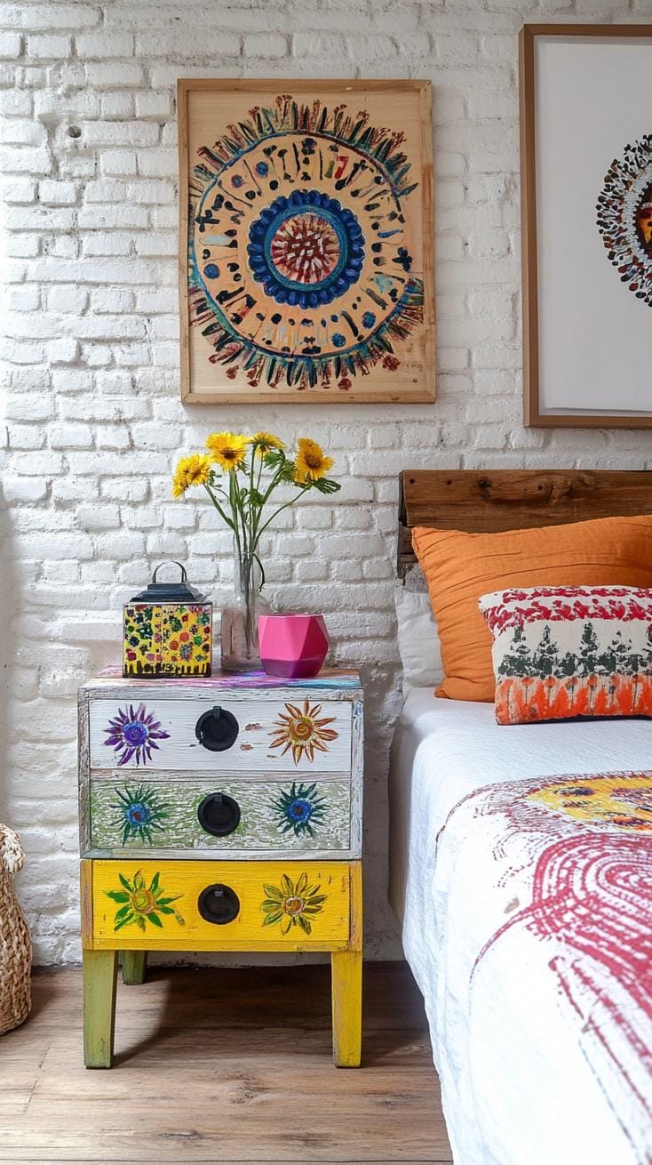 20 beautiful Boho bedroom for teenagers: ideas for 2025 49 16. Artistic bedside tables: set up non-matching local or frozen bedside tables for artistic individuality-1