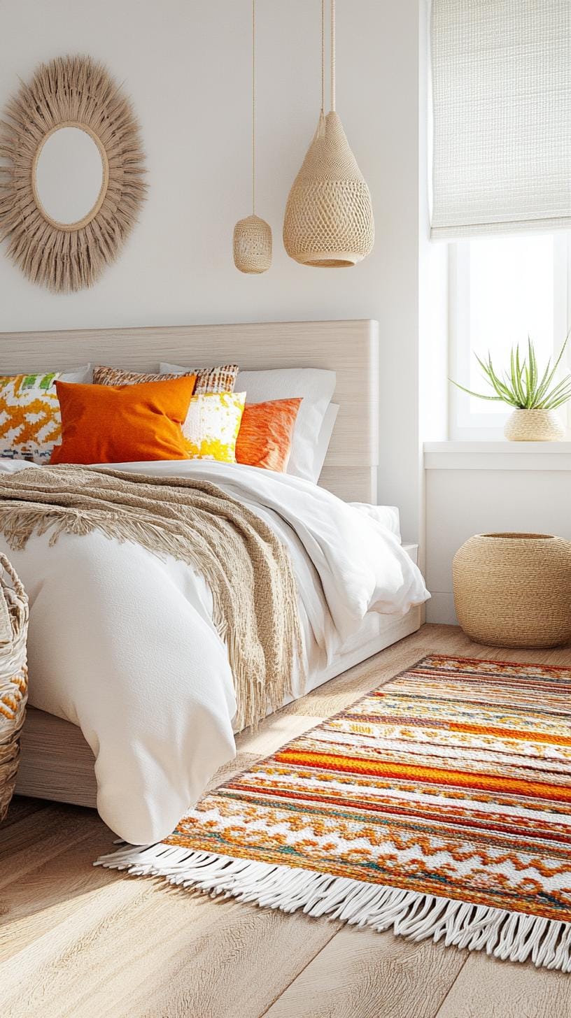 20 beautiful Boho bedroom for teenagers: ideas for 2025 53 17. Hand -recorded carpets: cover the floor with layers of hand -kicked or kilim carpets for a rich cultural feeling 1