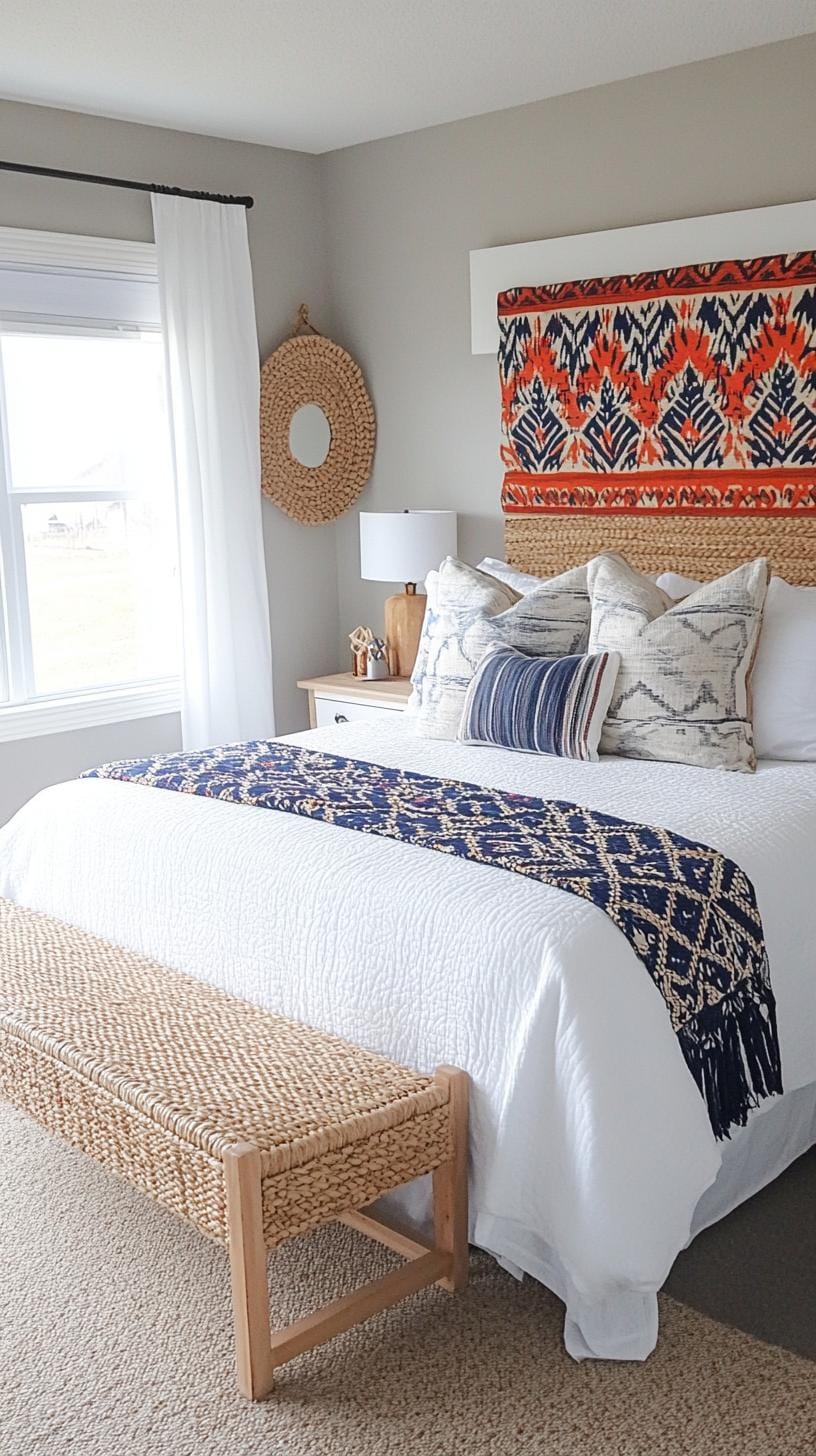 20 beautiful Boho bedroom for teenagers: ideas for 2025 55 18. Textile headboard: transform