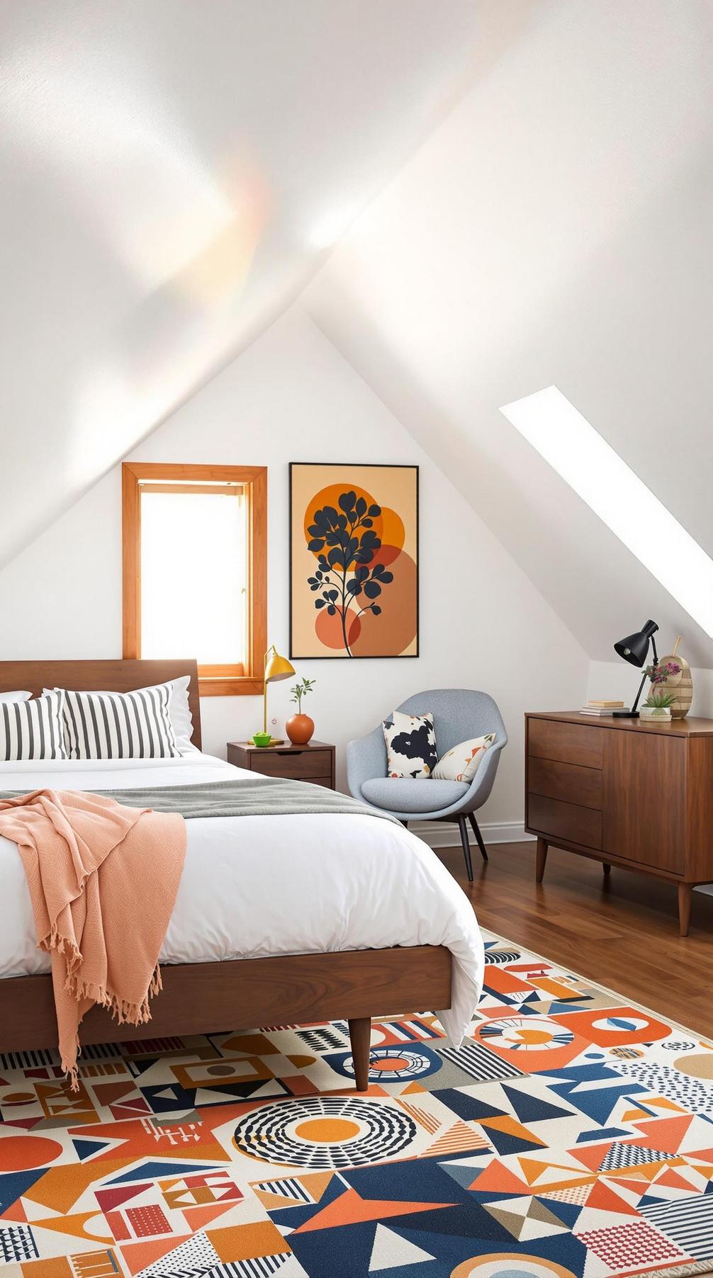 21 sweet attic bedroom ideas that you will love 21 6th in the middle of the century Modern mood with walnut facilities, geometric patterns and burned orange accents 2 achieve