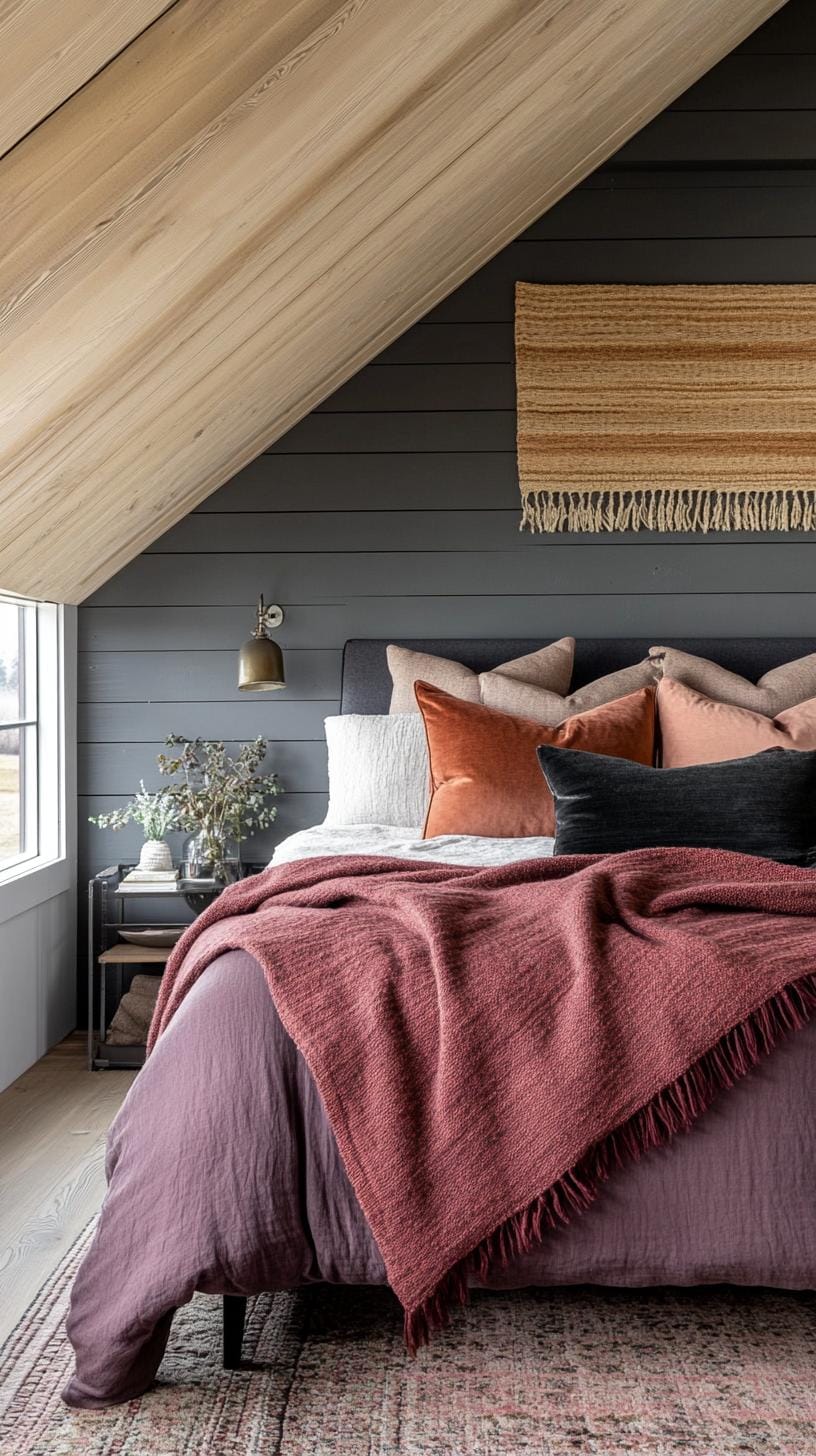 21 sweet attic bedroom ideas that you will love 30 9. Enter an atmospheric sanctuary with deep, dramatic colors with plush textures and metallic elements-1