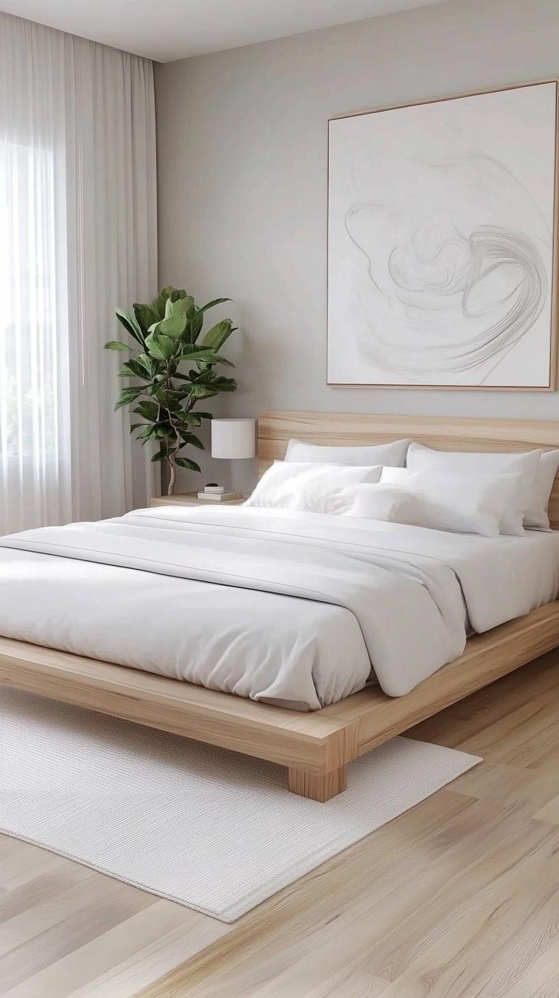 20 new minimalist bedroom ideas to inspire your 2025 refreshment 5 1. Monochrome Zen: Use white tones and light gray with natural wooden elements for a quiet ambience-2