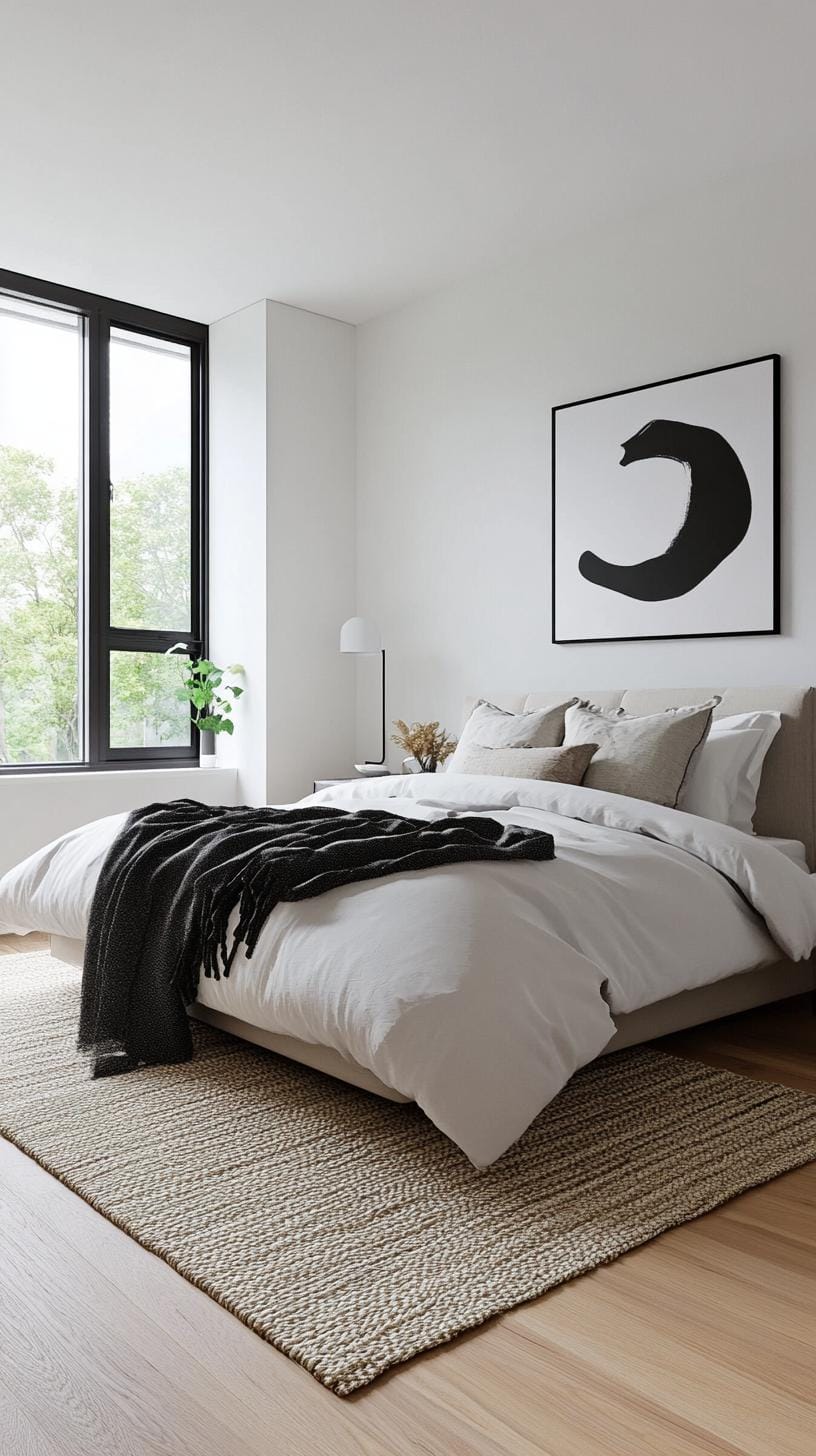 20 new minimalist bedroom ideas to inspire your 2025 refreshment 26 7. Geometric modernism: If you spicy, clear lines with geometric decor accents in a white and black palette-2