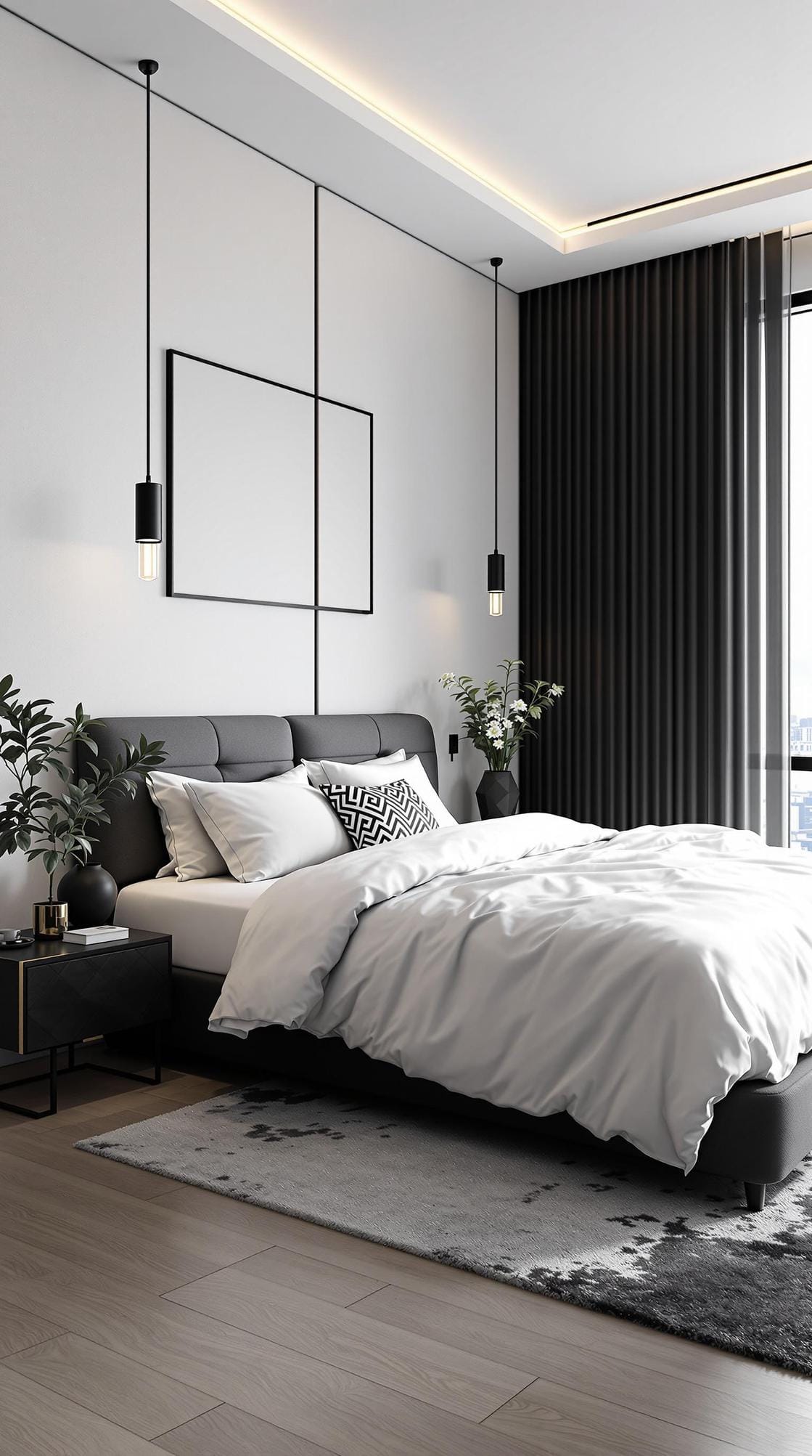 20 new minimalist bedroom ideas to inspire your 2025 refreshment 25 7. Geometric modernism: Space sharp, clear lines with geometric decor accents in a white and black palette-1