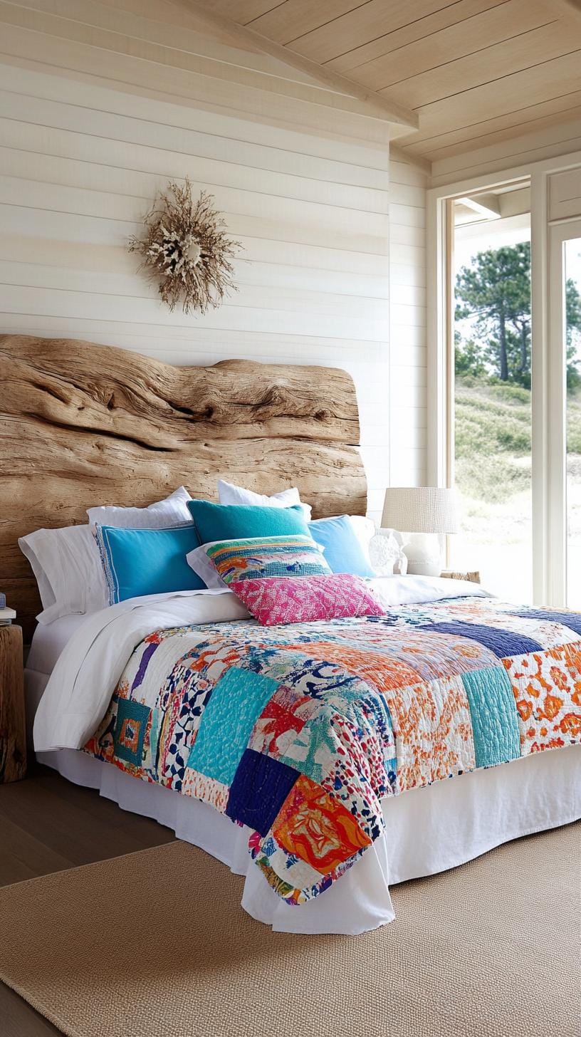 21 Best Blue Boho bedroom ideas to inspire them 46 14. Caribbean calm: emulate tropical blues with driftwood inspired head parts and patchwork quilt-bed linen 1
