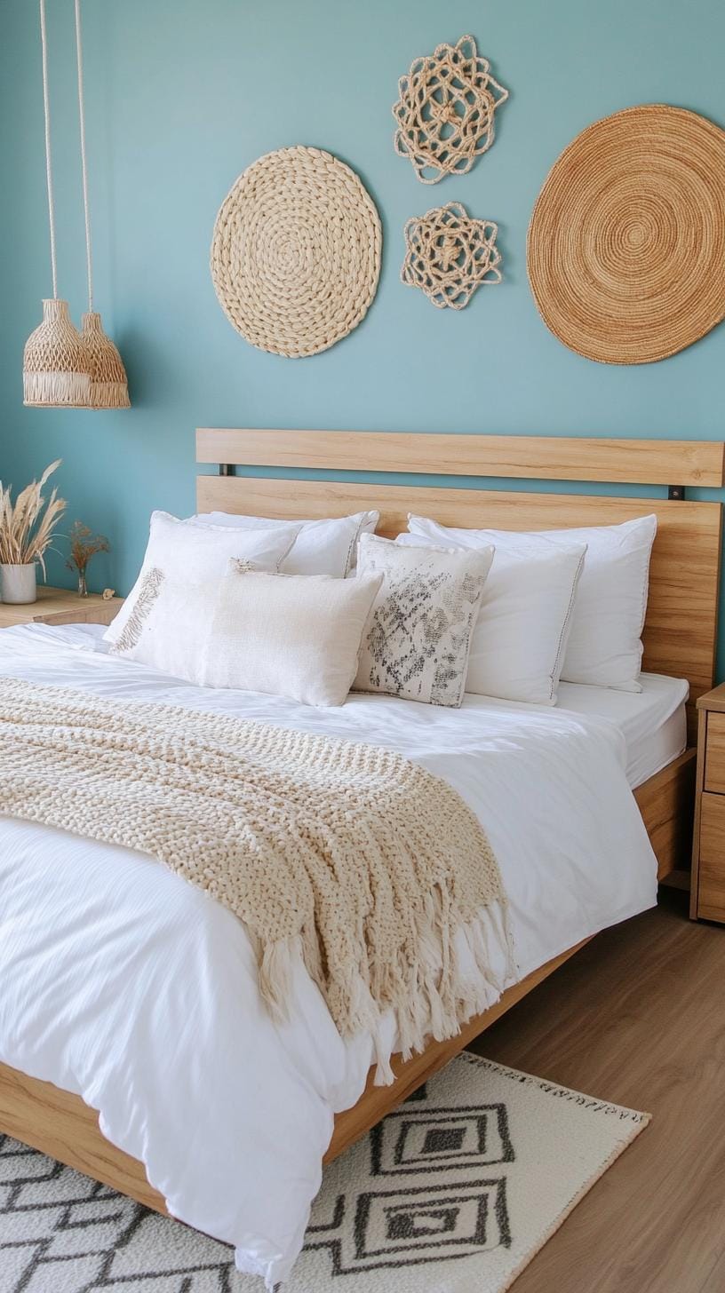21 Best Blue Boho bedroom ideas to inspire yourself 56 17. Aquamarine abstract: Integrate abstract works of art with aquamarine touch through a minimalist design style-1