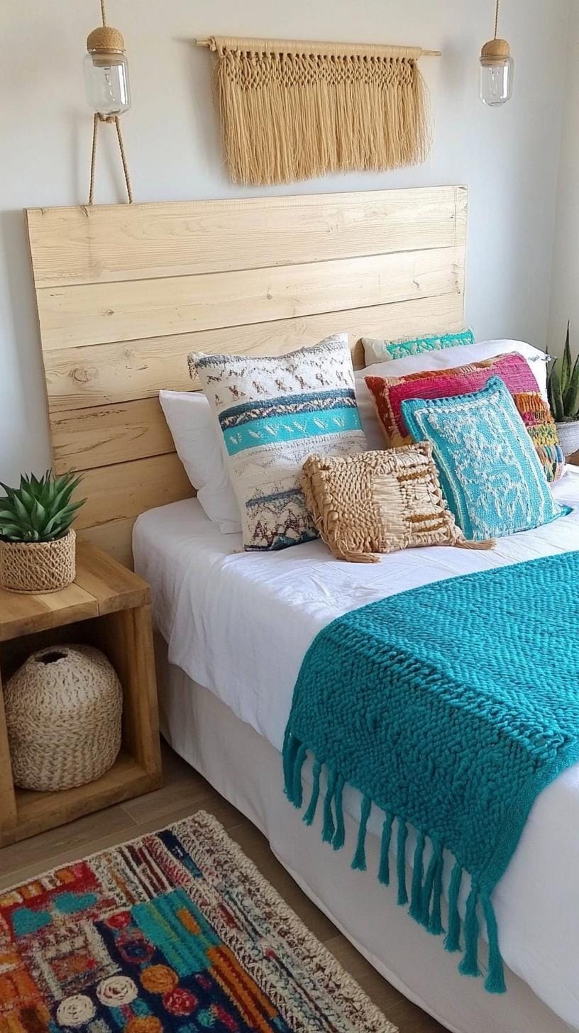 21 Best Blue Boho bedroom ideas to inspire you 68 21. Blue Haze Harmony: Build a reflective haze with a steamed blue background paper and rich wall carpet.