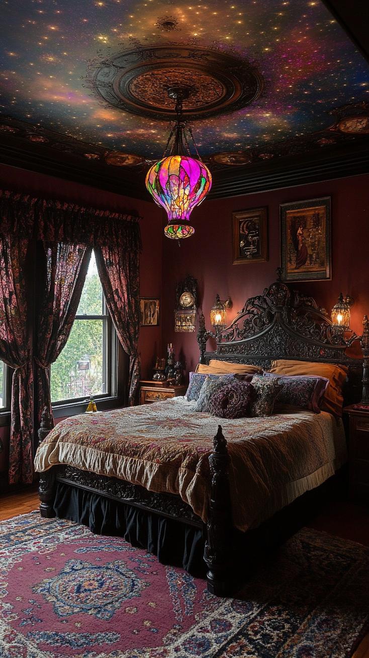 19 Best Gothic Boho bedroom ideas for a dreamy sanctuary 52 52 16. Gothic candelabras with colored glass accents, the shadows over a hand-painted sky blanket Mural-2