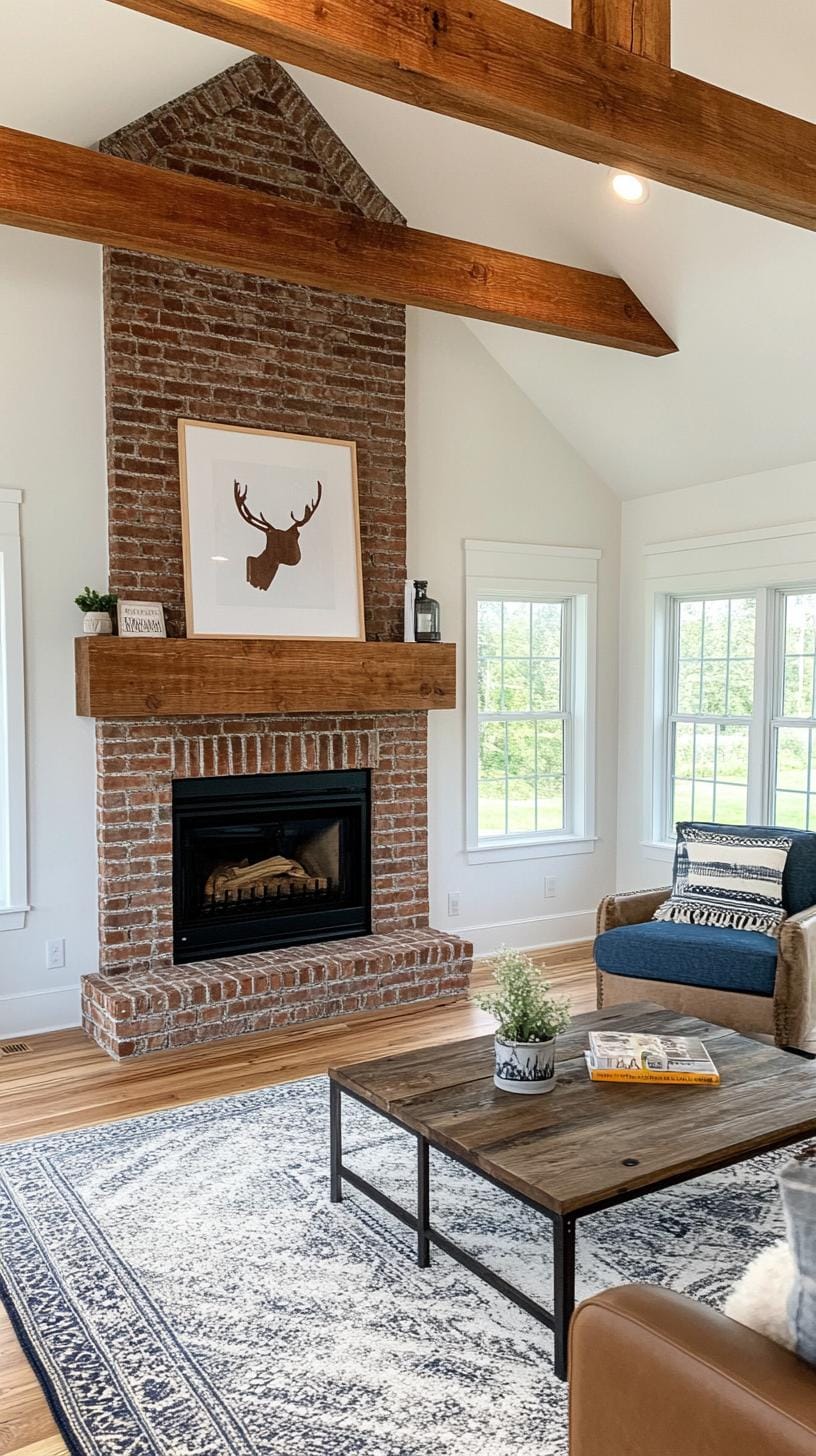 21 Best industrial farmhouse living room ideas for inspire 22 7. Add an explanation of Industrial Farmhouse fireplace with a cast iron jacket, surrounded by a mixture of vintage and contemporary furniture-1