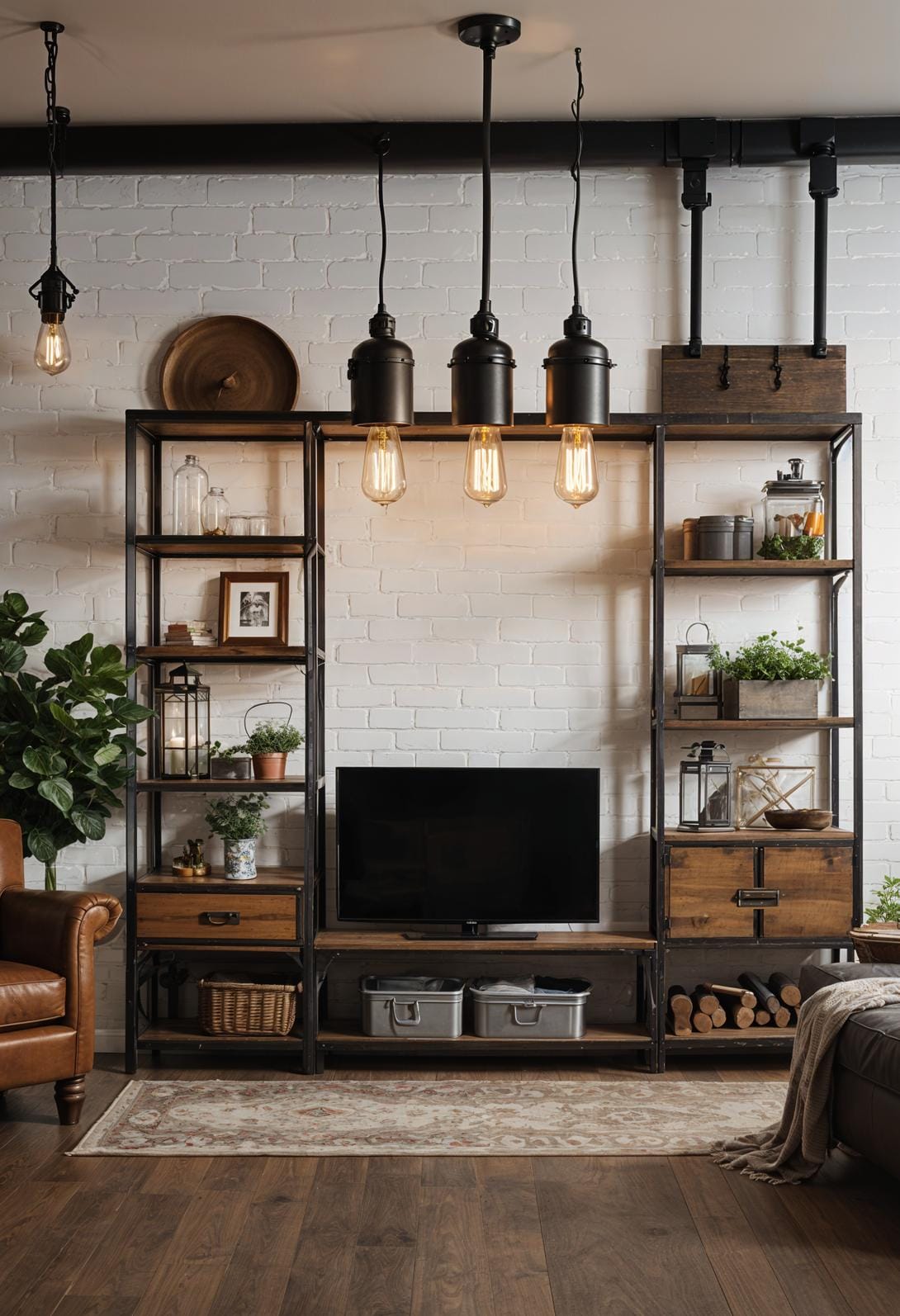 21 Best industrial farmhouse room ideas for inspire 17 5. Integrate a metal memory unit mounted on the wall in the middle of a palette of warm earth tones and vintage Edison Lampenleuchten-2