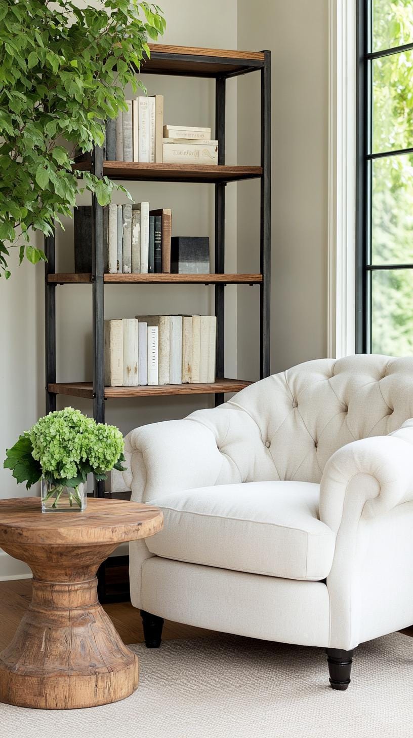 21 Best industrial farmhouse living room ideas for inspire 28 9. Design a reading corner with a bookshelf with a metal frame, a plushness
