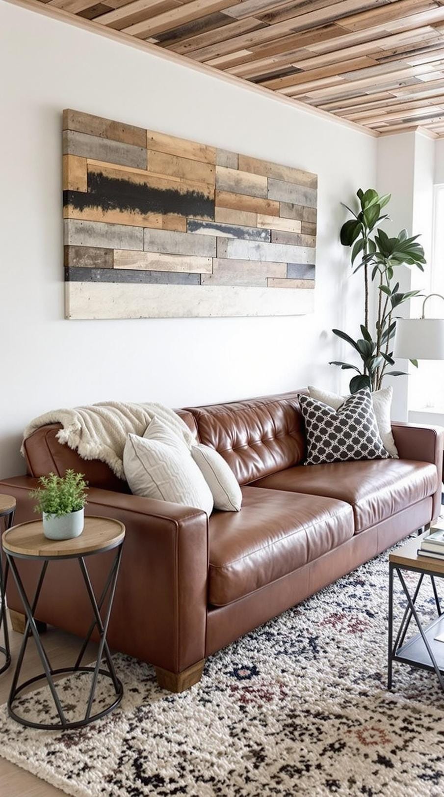 21 Best industrial farmhouse room ideas for inspire 25 8. Use a needy leather sofa, paired with metal and wooden side tables and a palette covering installation for a coherent Look-1