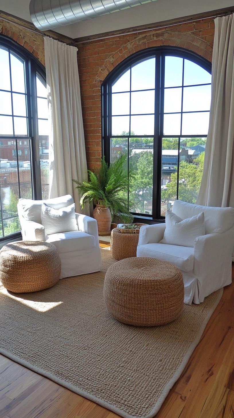 21 Best industrial farmhouse room ideas for inspire 46 15. Next to each other large industrial windows with layered linen curtains and jute-ot-nominal novels for a touch of casual sophisticated sophisticated-2