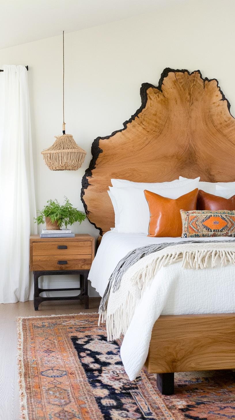 21 Breathtaking Western Boho Bedroom Ideas to inspire you 11 3 .. Create a balance with natural textures with raw wooden head parts paired with leather-tassel-accent-2