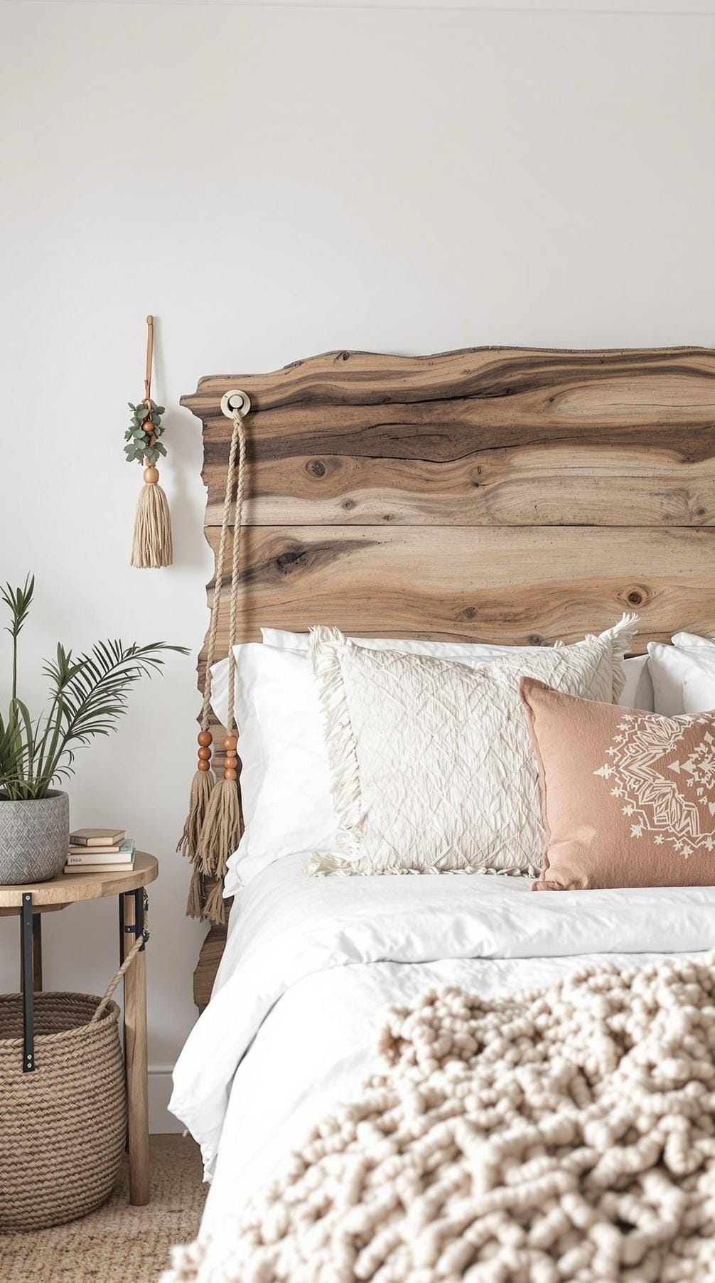 21 Breathtaking Western Boho Bedroom Ideas to inspire you 10 3 .. Create a balance with natural textures with raw wooden head parts paired with leather-tassel-scale-1