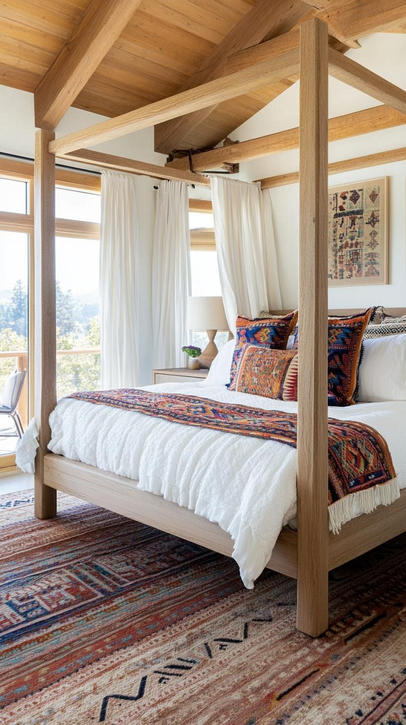 21 breathtaking western boho bedroom ideas to inspire you 25 7. Integrate textiles with a bold print inspired by Aztec via soft, earthy bed linen on a 4-youth bed 3