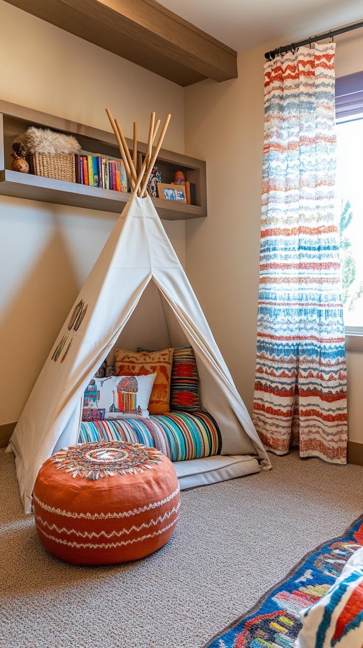 21 Breathtaking Western Boho Bedroom Ideas to inspire you 36 10. Design a corner with a tipe-shaped bookshelf that integrated eclectic artifacts and Bohemian jewelry-2