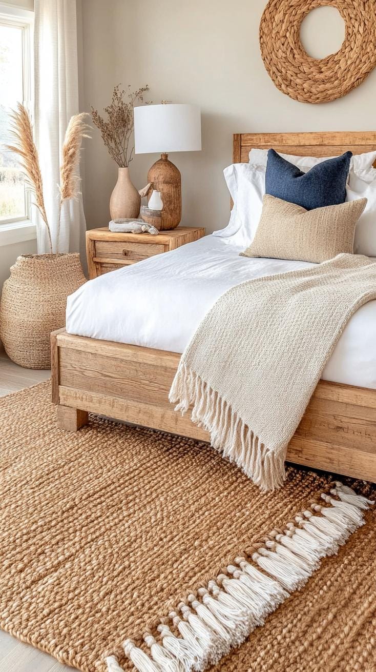 21 Breathtaking Western Boho Bedroom Ideas to inspire you 48 14. layer jute carpets together to give a dimension under a rustic, wooden bed frame with a mixture of knitting throws and 2