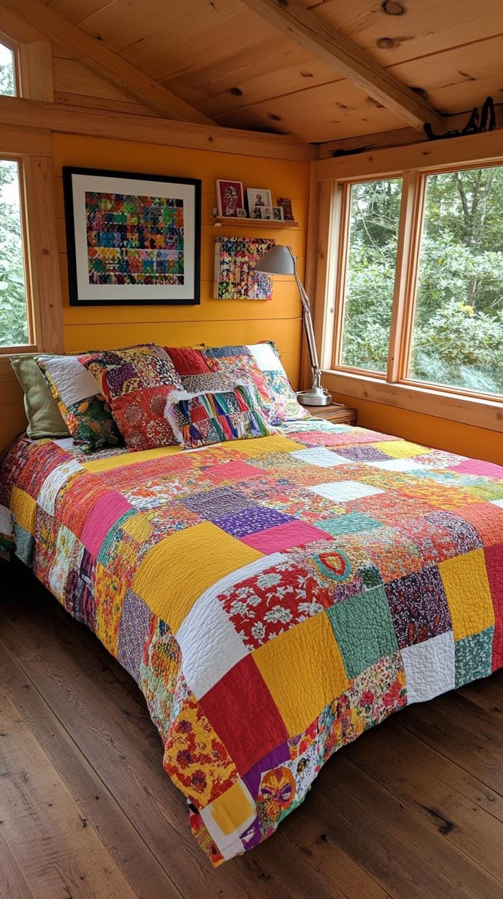 21 colorful boho bedroom ideas for a bizarre hippie -vibe 61 21. Kaleidoscope cabin: Choose rich jewel tones in a rainbow spectrum with overlapping elements and patchwork designs-1