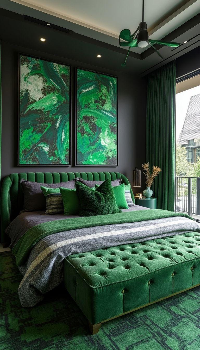 20 elegant black and green bedroom ideas that you have to see 52 17. Abstract atmosphere: Integrate black and green abstract works of art with suitable textiles for Vibrancy-0