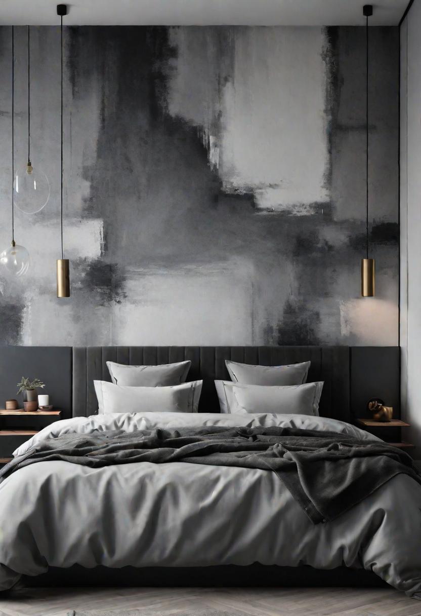 47 Stunning Grey Bedroom Ideas for An Elegant Bedroom Design 21 19. Abstract Grey Wall Murals-0