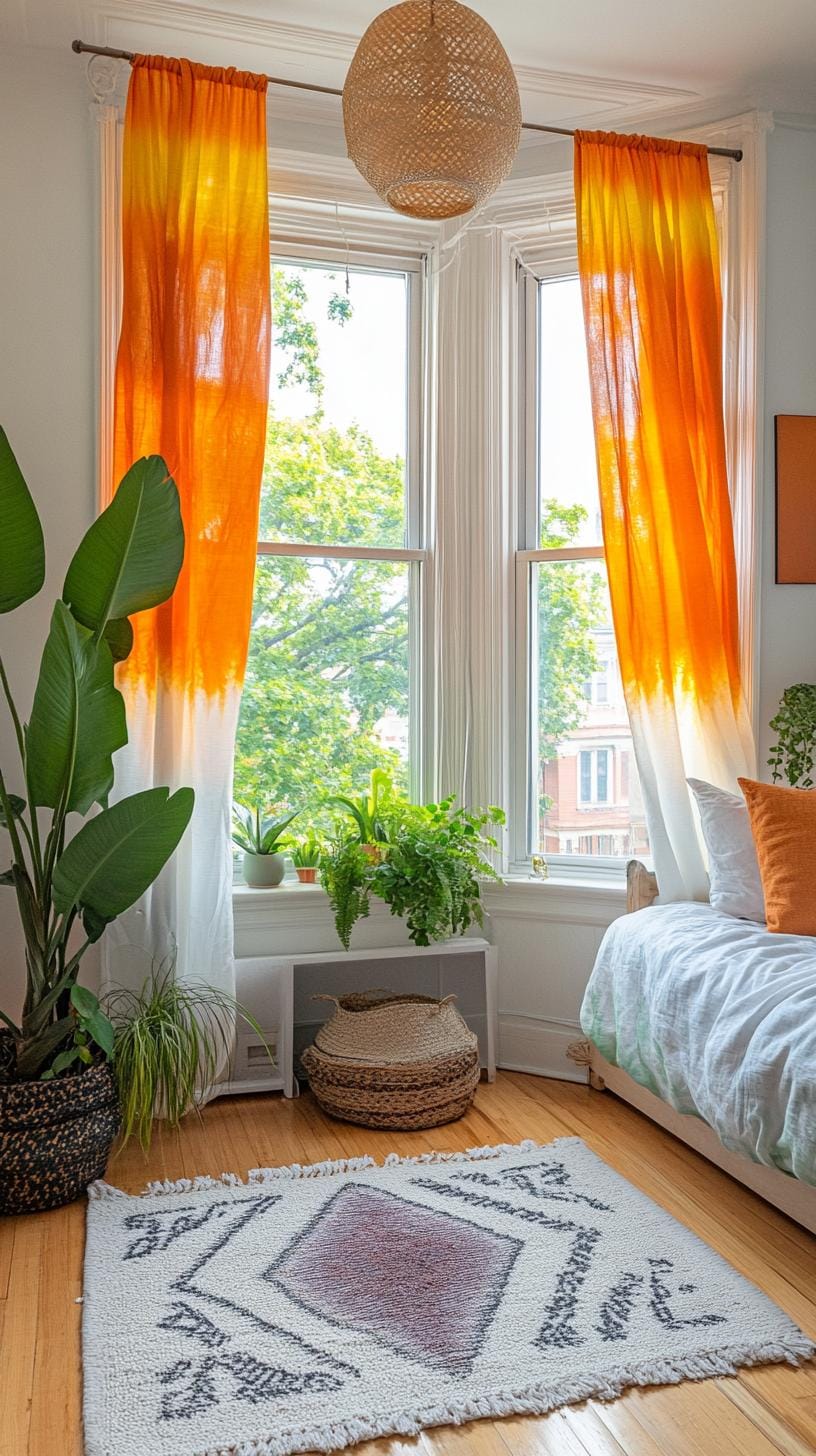 21 Breathtaking Western Boho Bedroom Ideas to inspire you 52 16. Wear windows with flowing, transparent curtains in a tie dye scheme that is reminiscent of Monsun sky.