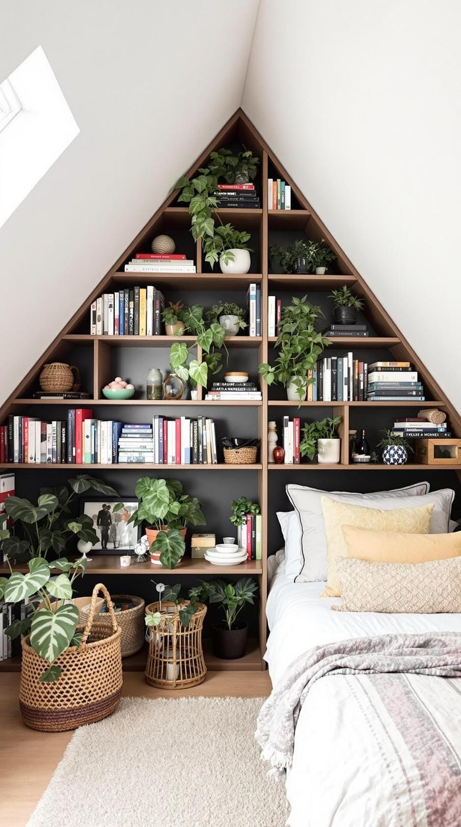 15 Genius Small roof tree bedroom ideas to maximize the room 32 11. Angled bookshelf along the sloping ceiling: maximize the strange corners with tailor-made dismantling-shelf-0