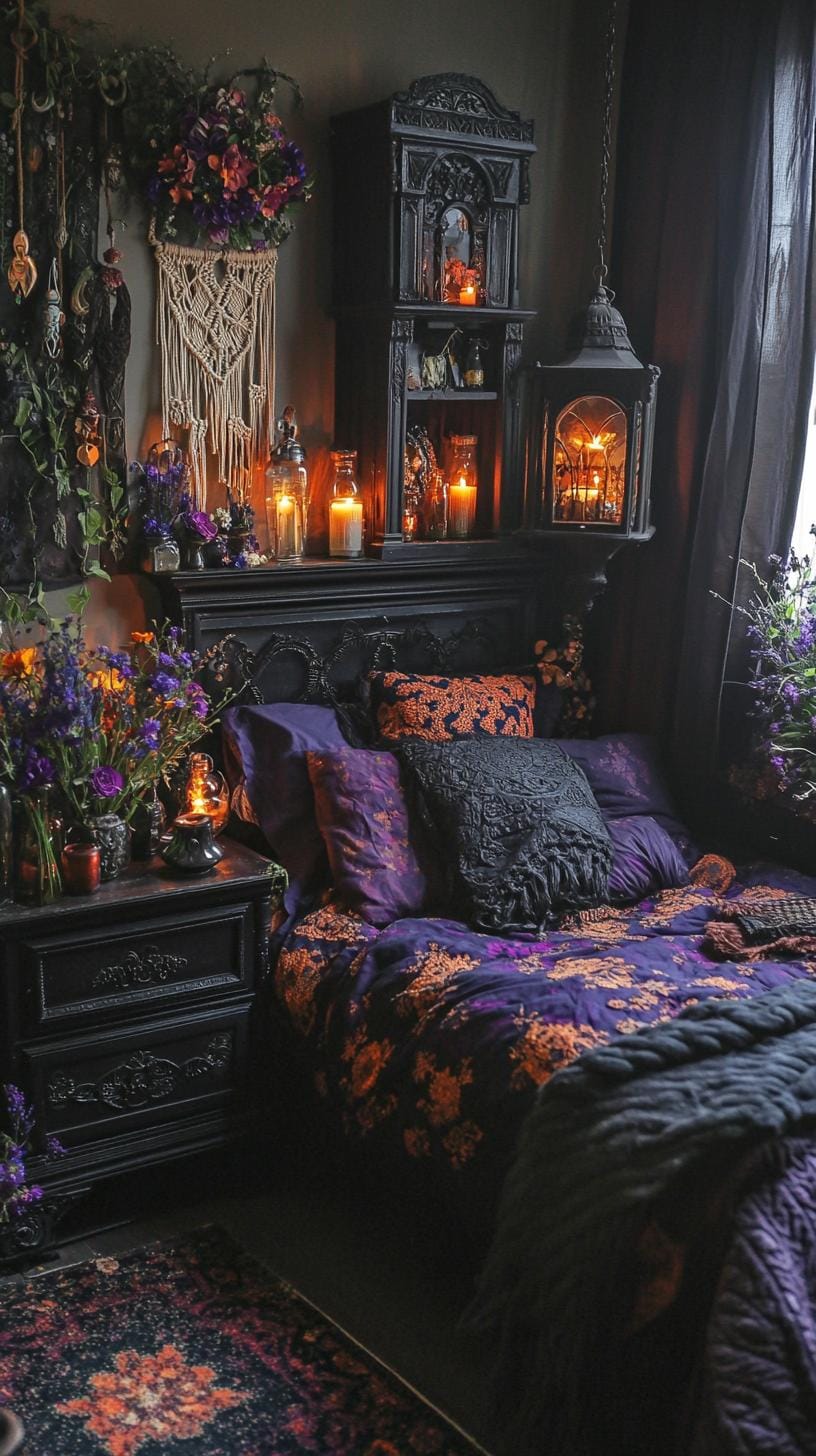 19 Best Gothic Boho bedroom ideas for a dreamy sanctuary 28 9. Antique pharmacist bottles as vessels for wildflower bouquets and dried lavender vortics-0 converted