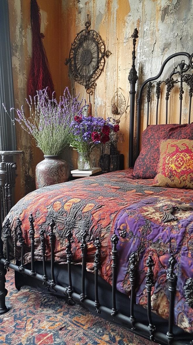 19 Best Gothic Boho bedroom ideas for a dreamy sanctuary 29 9. Antique pharmacist bottles as vessels for wildflower bouquets and dried lavender-progs-1 converted