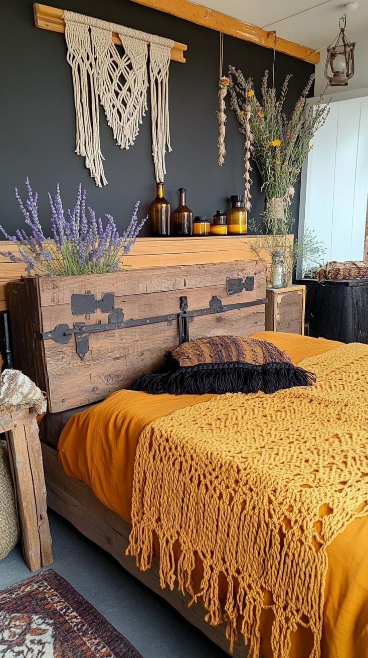 19 Best Gothic Boho bedroom ideas for a dreamy sanctuary 30 30 9. Antique pharmacist bottles as vessels for wildflower bouquets and dried lavender branches