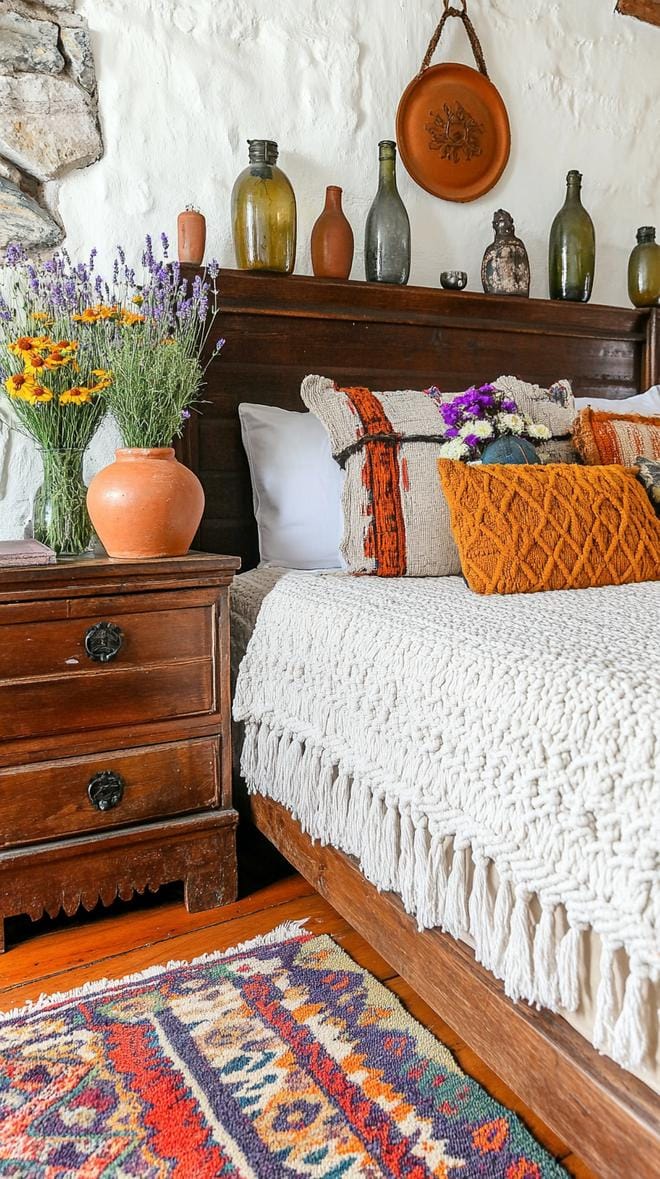 19 Best Gothic Boho bedroom ideas for a dreamy sanctuary 31 9. Antique pharmacist bottles as vessels for wildflower bouquets and dried lavender branch-3-