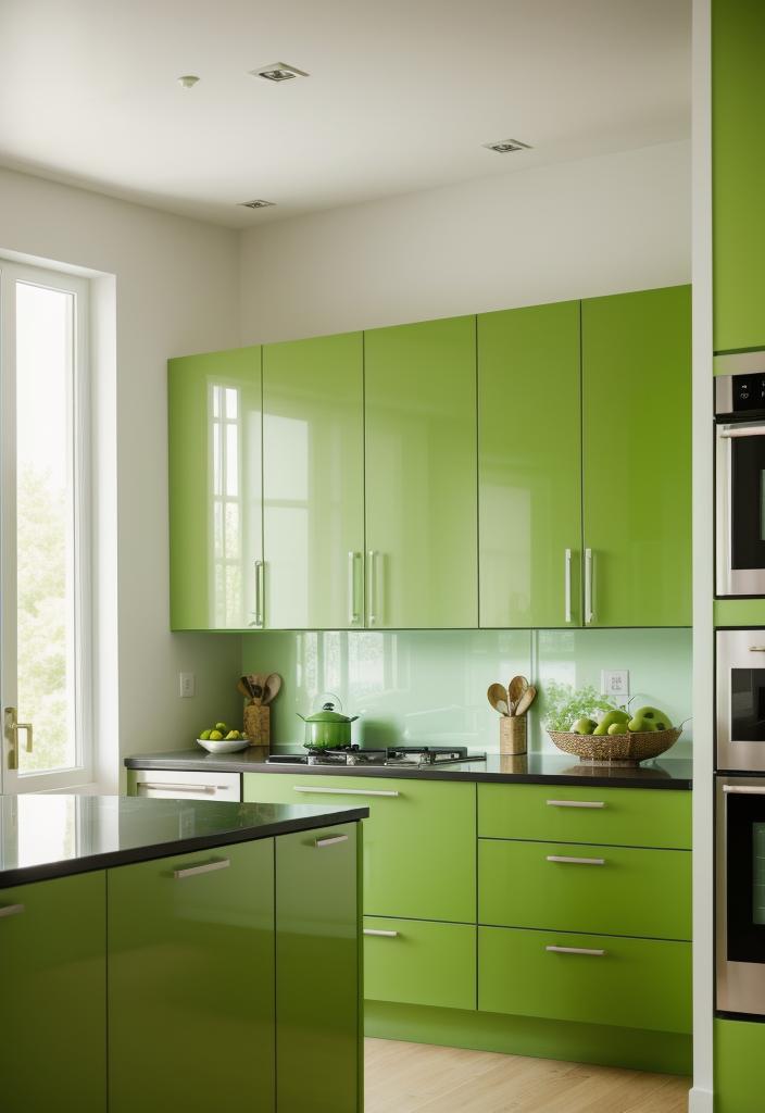 29 atemberaubende grüne Küchenschrank Ideen: üppig, von Natur aus inspirierte Farbtöne 21 14. Apple Green mit schwarzer Hardware-0